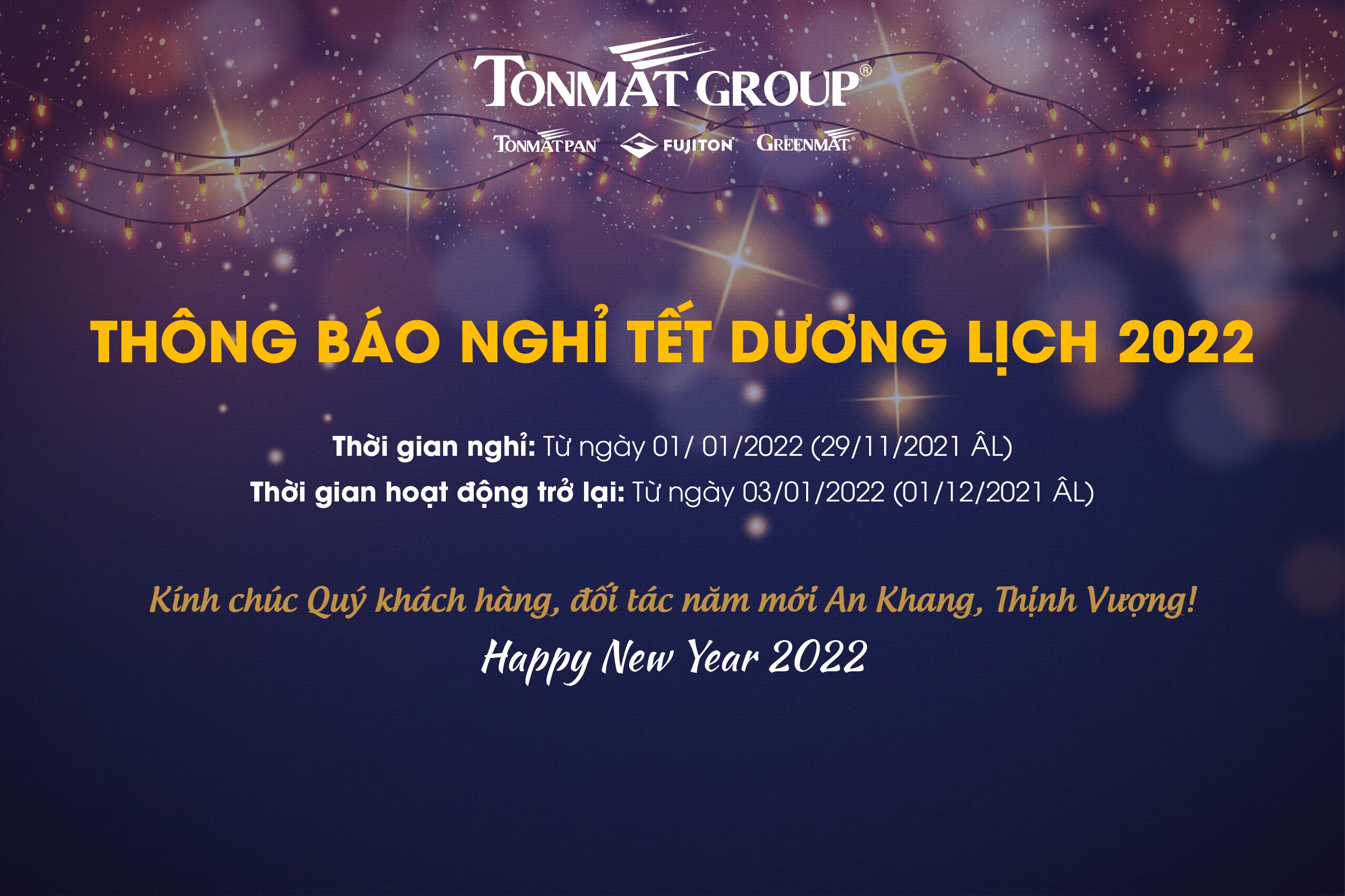 Thong bao nghi Tet duong lich 2022